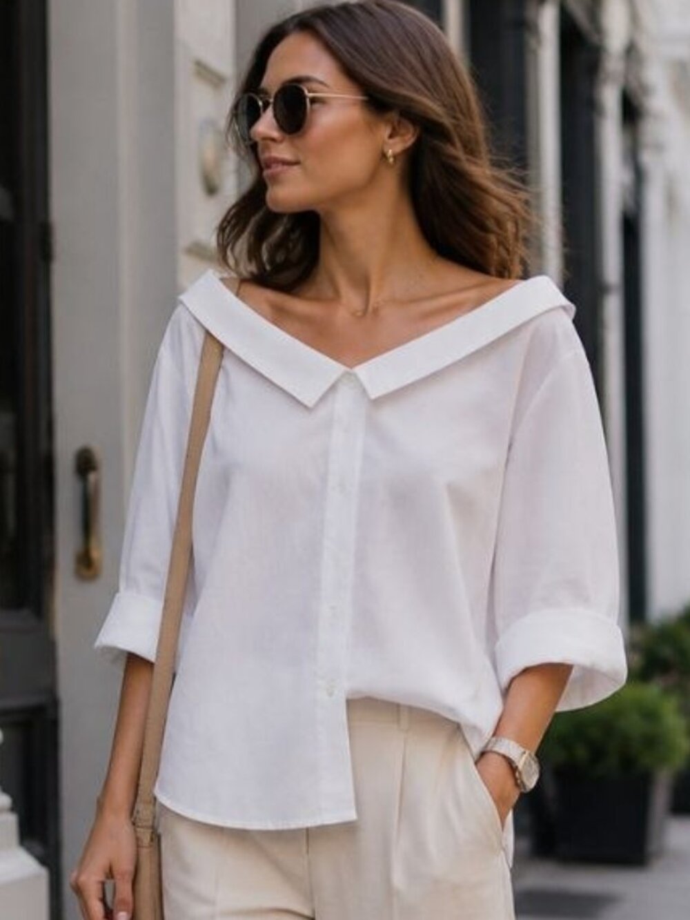 Zara White Off Shoulder Cotton Blouse Button Front Size S